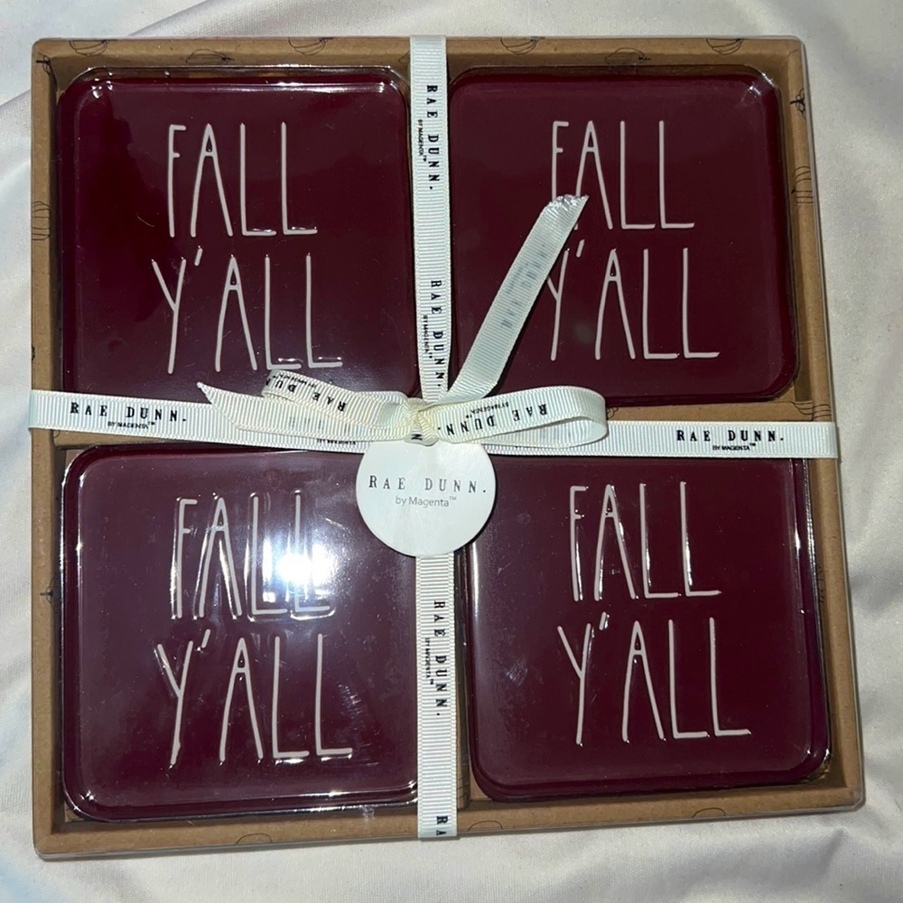 NIB Rae Dunn fall yall magenta coasters 4